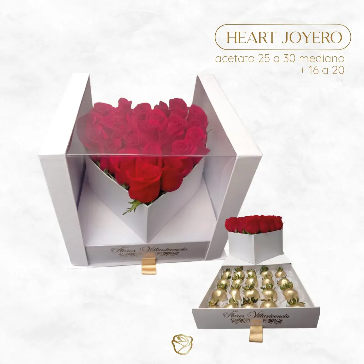 Caja Corazón Rosas | Mediano Joyero Acetato | 25 a 30 Und