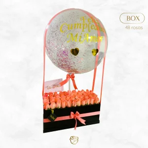Caja Rectangular Rosas | 48 Unidades | Globo | Grande
