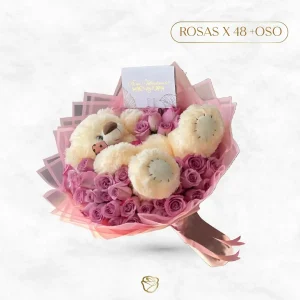 Buchón de 48 Rosas | Oso Peluche | Grande