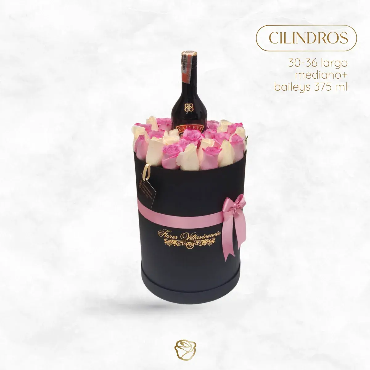 Cilindro Plano Rosas | 30 a 36 Unidades | Baileys | Mediano